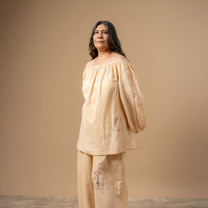 Firefly Flicker Top organic cotton gauge by Doodlage in beige color for women in Singapore