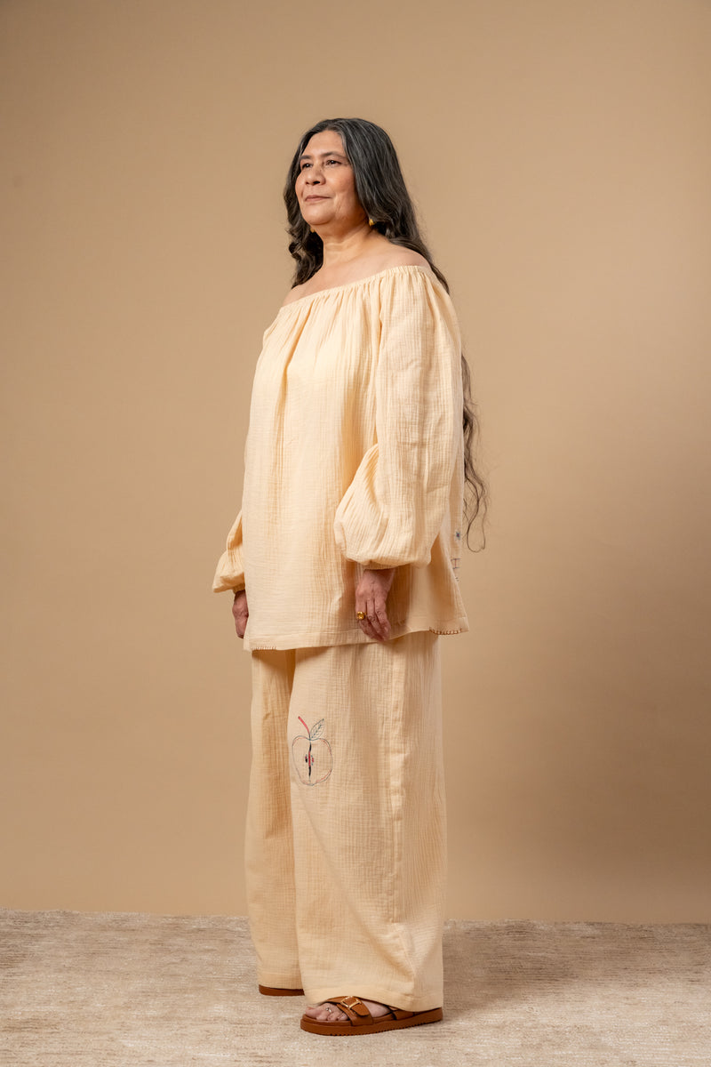 Firefly Flicker Top organic cotton gauge by Doodlage in beige color for women in Singapore