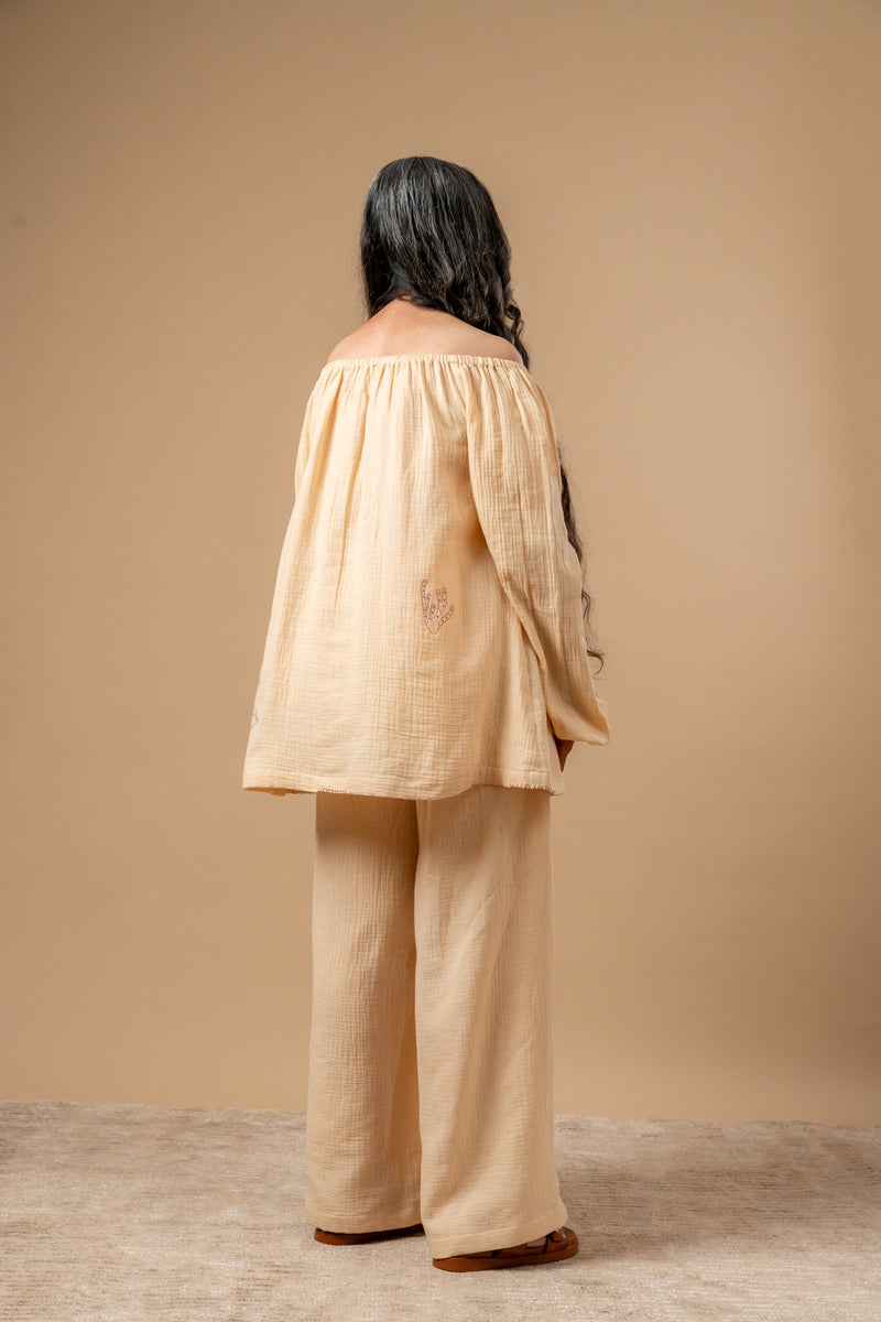 Firefly Flicker Top organic cotton gauge by Doodlage in beige color for women in Singapore