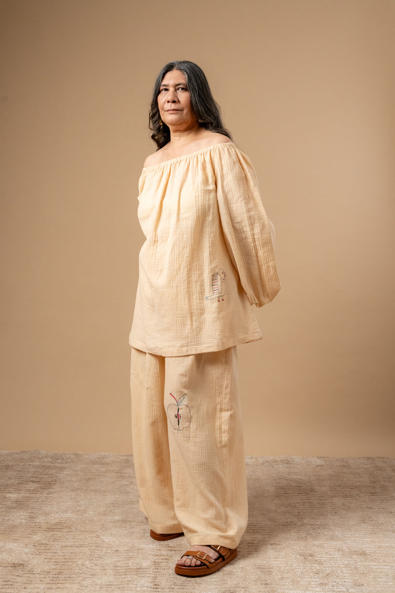 Firefly Flicker Top organic cotton gauge by Doodlage in beige color for women in Singapore