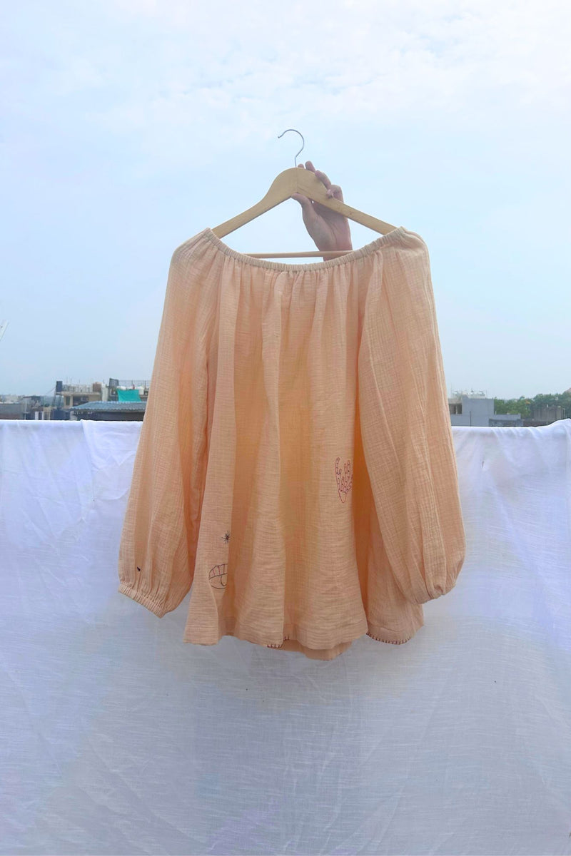 Firefly Flicker Top organic cotton gauge by Doodlage in beige color for women in Singapore
