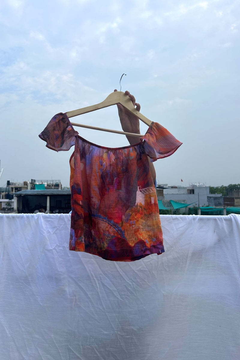 Honey Drop Top organic cotton gauge by Doodlage in beige color for women in Singapore