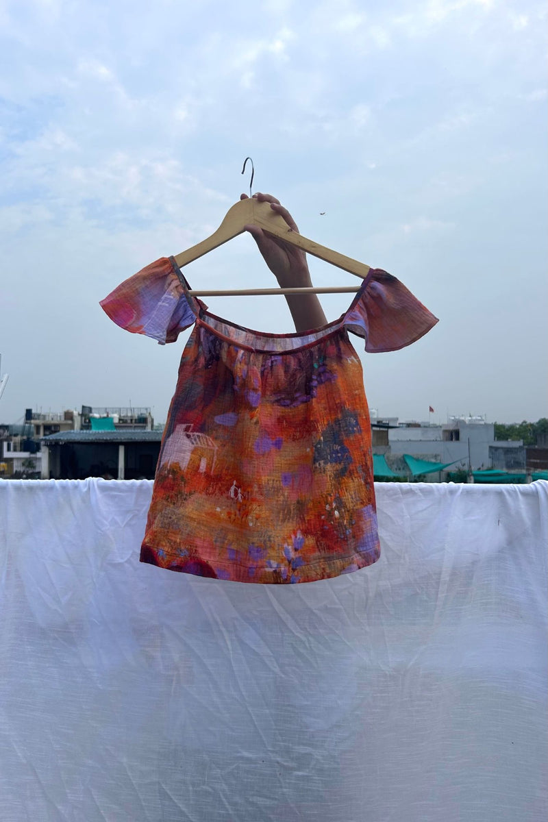 Honey Drop Top organic cotton gauge by Doodlage in beige color for women in Singapore