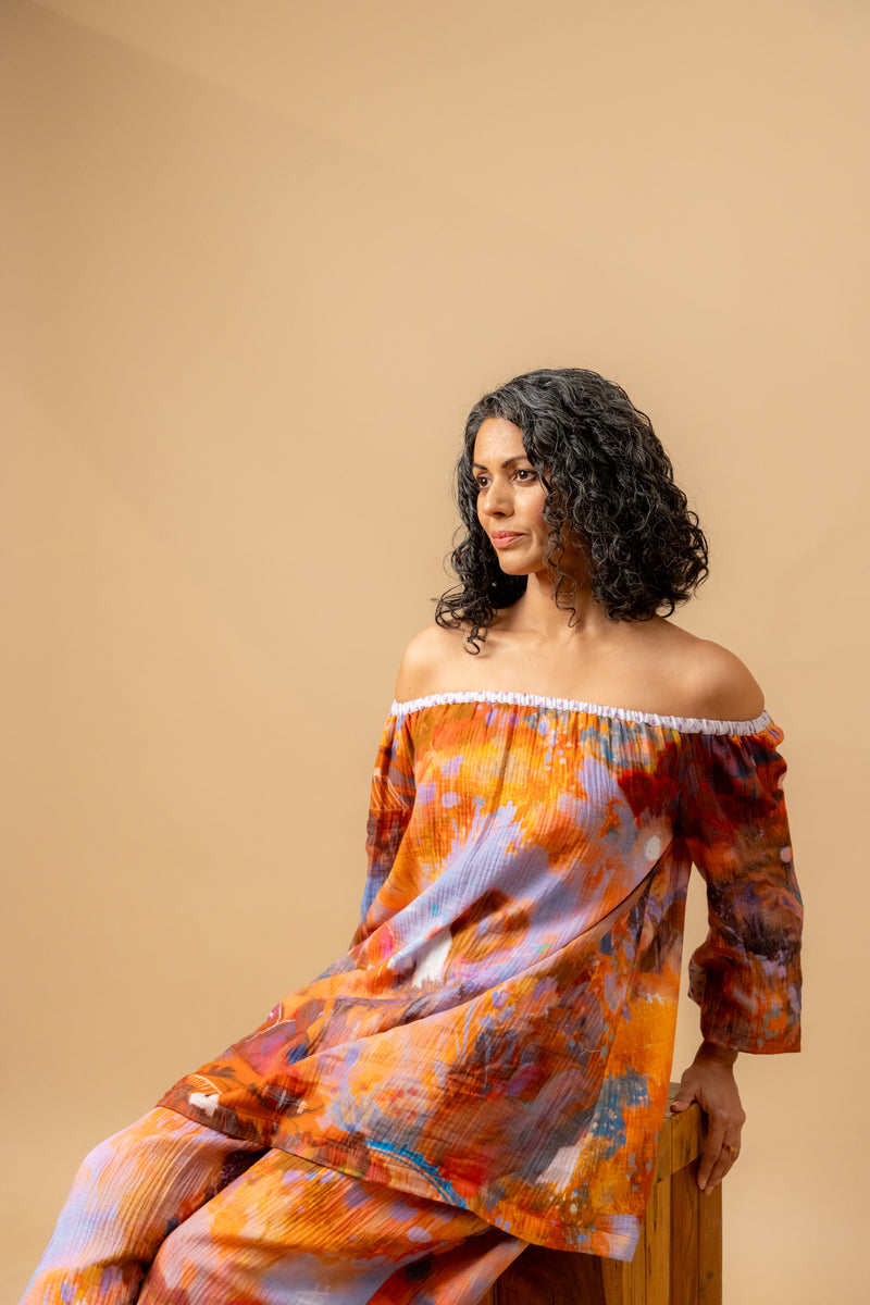 Firefly flicker printed top organic cotton gauge by Doodlage in multi color for women in Singapore