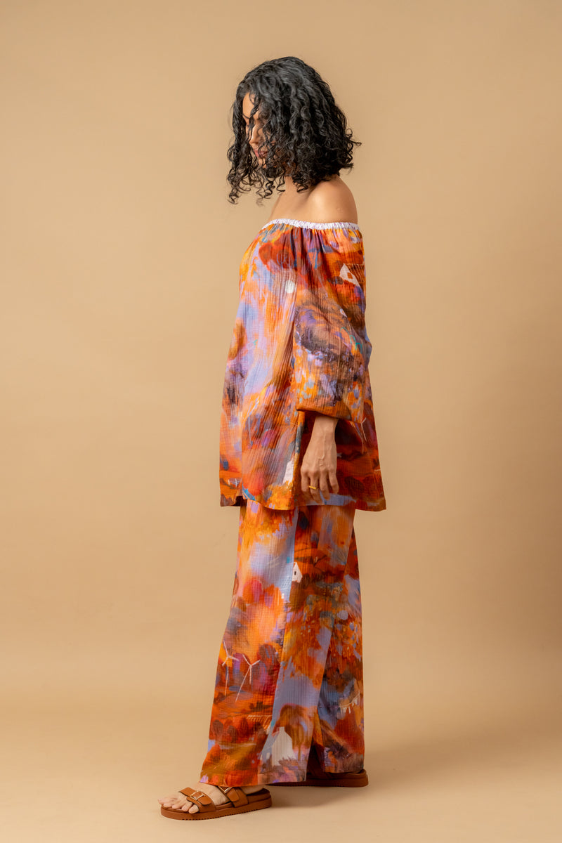 Firefly flicker printed top organic cotton gauge by Doodlage in multi color for women in Singapore