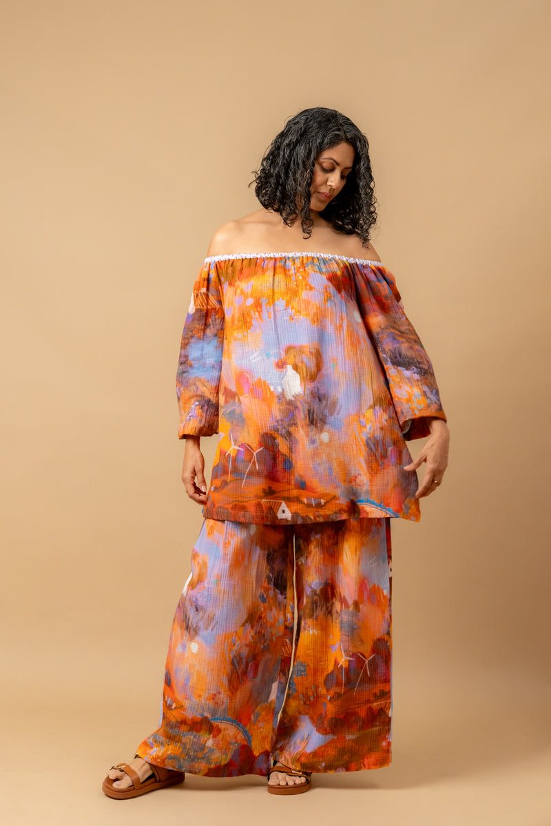 Firefly flicker printed top organic cotton gauge by Doodlage in multi color for women in Singapore