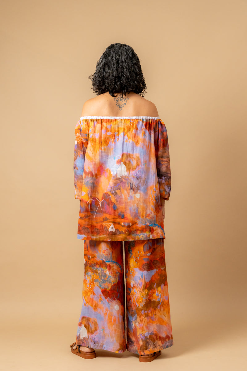 Firefly flicker printed top organic cotton gauge by Doodlage in multi color for women in Singapore