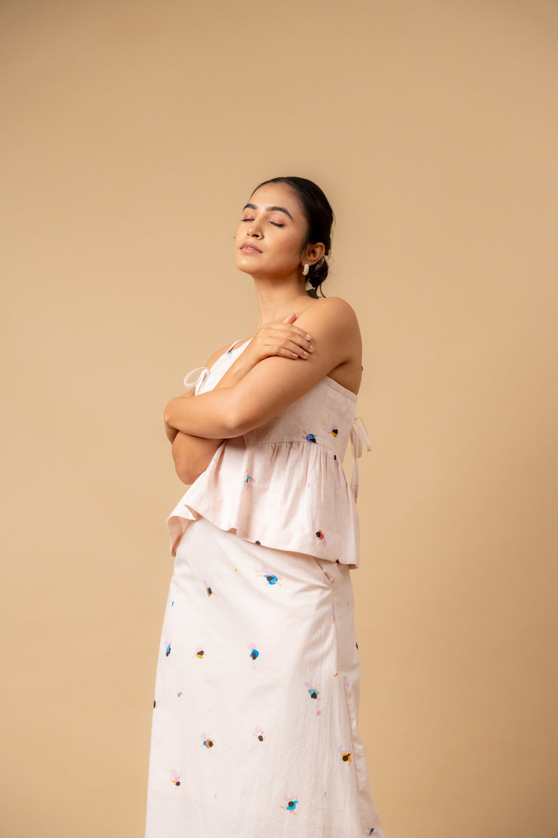 Sunhat spell printed top by Doodlage in pink color for women in Singapore