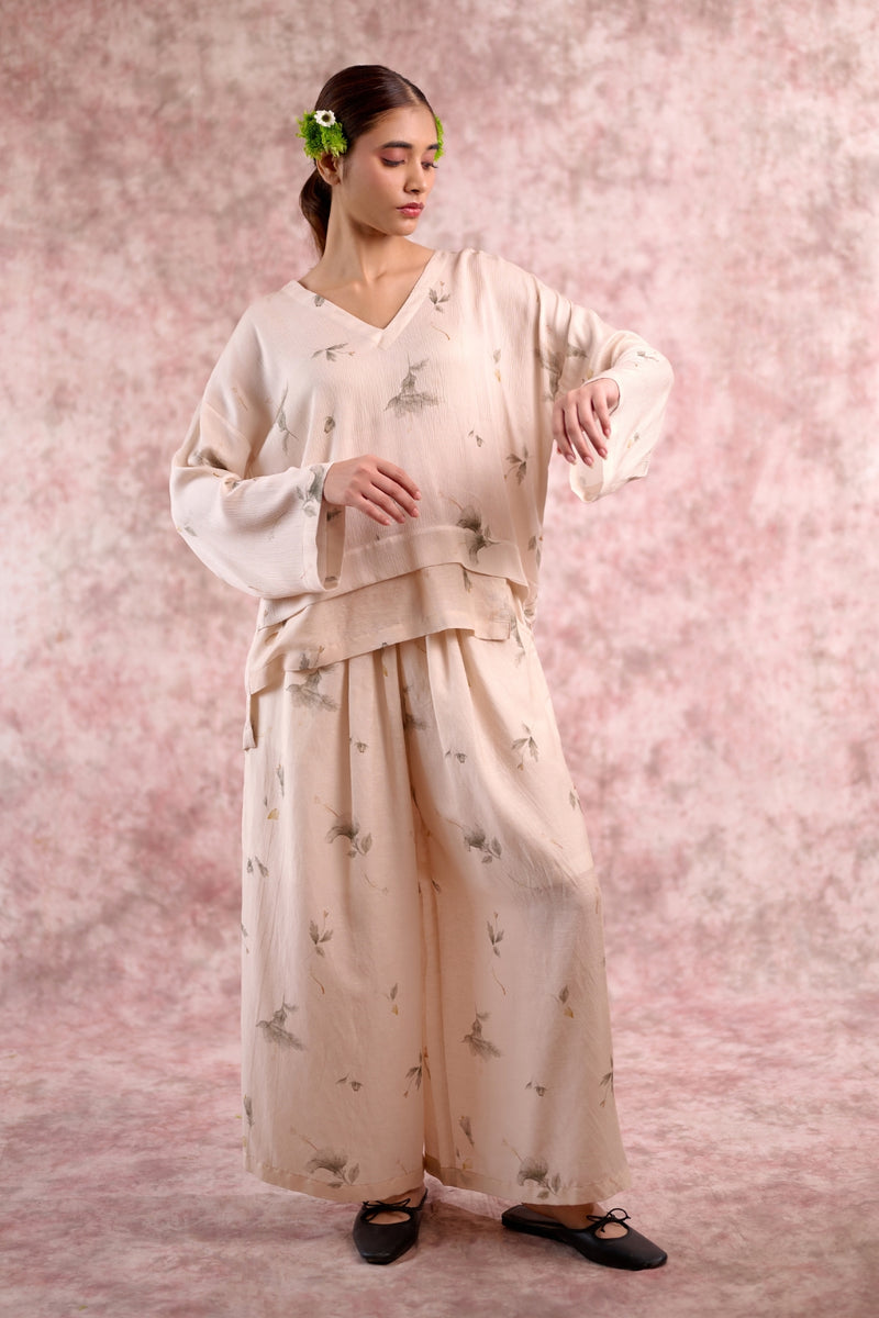 Savanna Printed Top georgette by Doodlage in beige color for women in Singapore