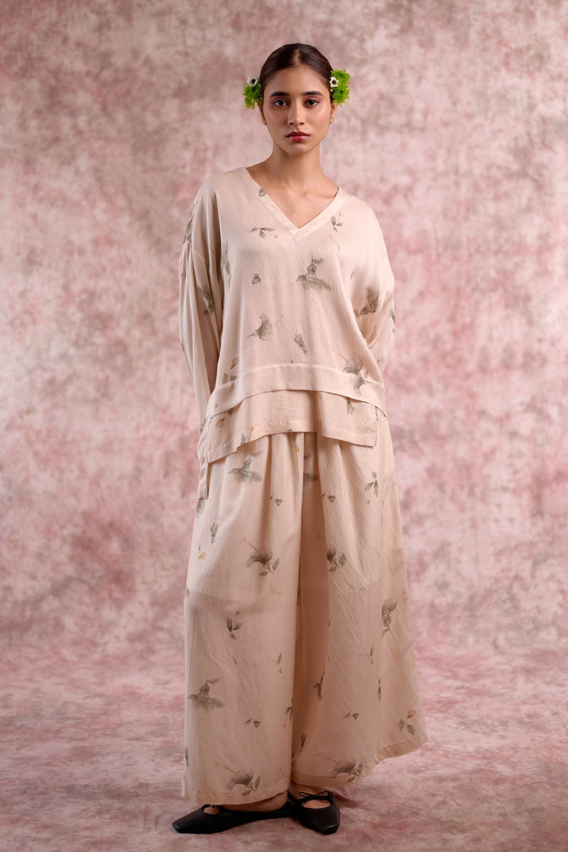 Savanna Printed Top georgette by Doodlage in beige color for women in Singapore
