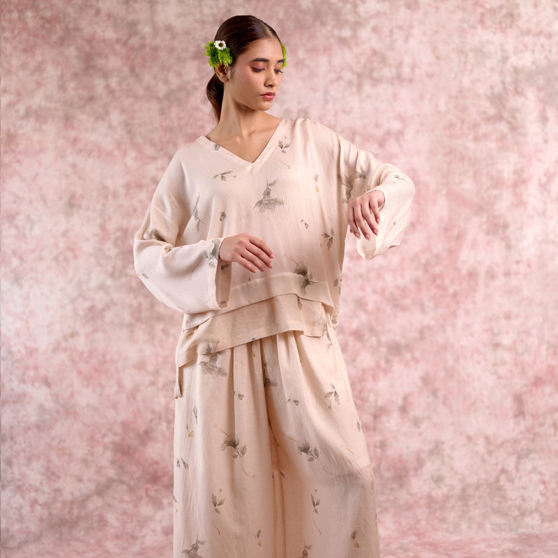Savanna Printed Top georgette by Doodlage in beige color for women in Singapore
