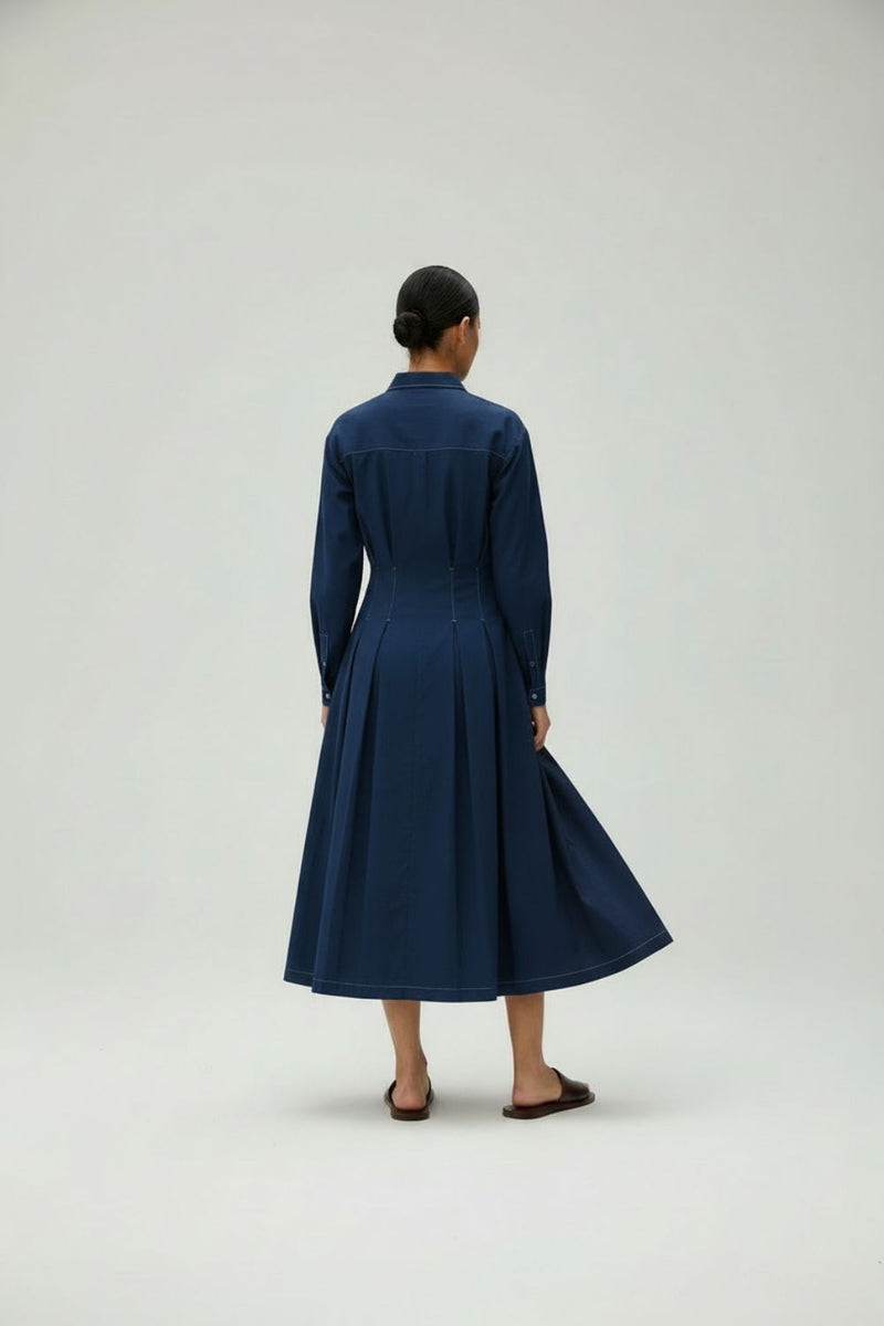Cecile Midnight Blue Dress upcycled cotton by Doodlage in blue color for women in Singapore