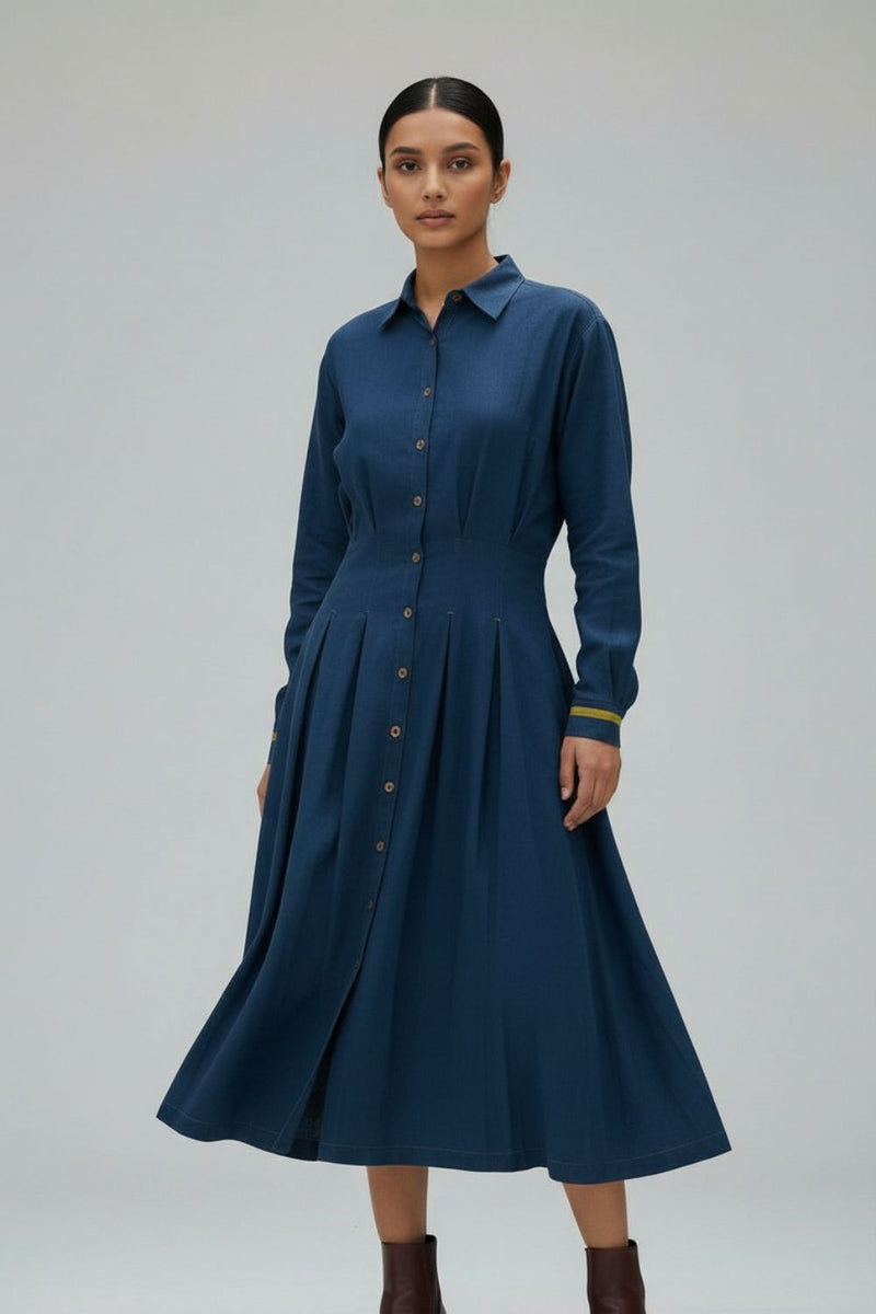 Cecile Midnight Blue Dress upcycled cotton by Doodlage in blue color for women in Singapore