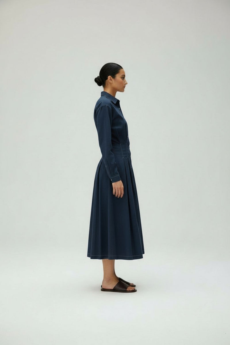 Cecile Midnight Blue Dress upcycled cotton by Doodlage in blue color for women in Singapore