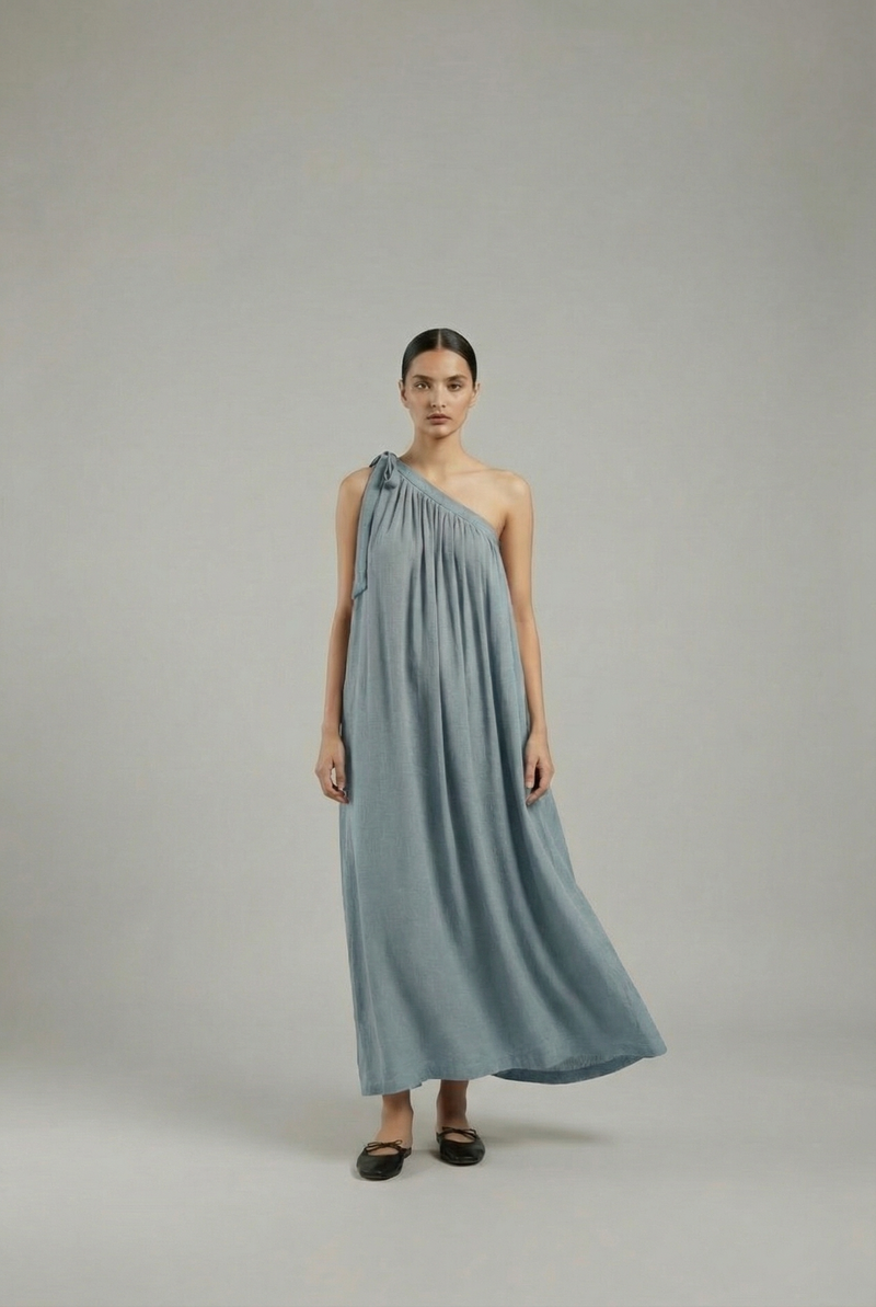 Daryl Grey Dress bemberg by Doodlage in sand color for women in Singapore