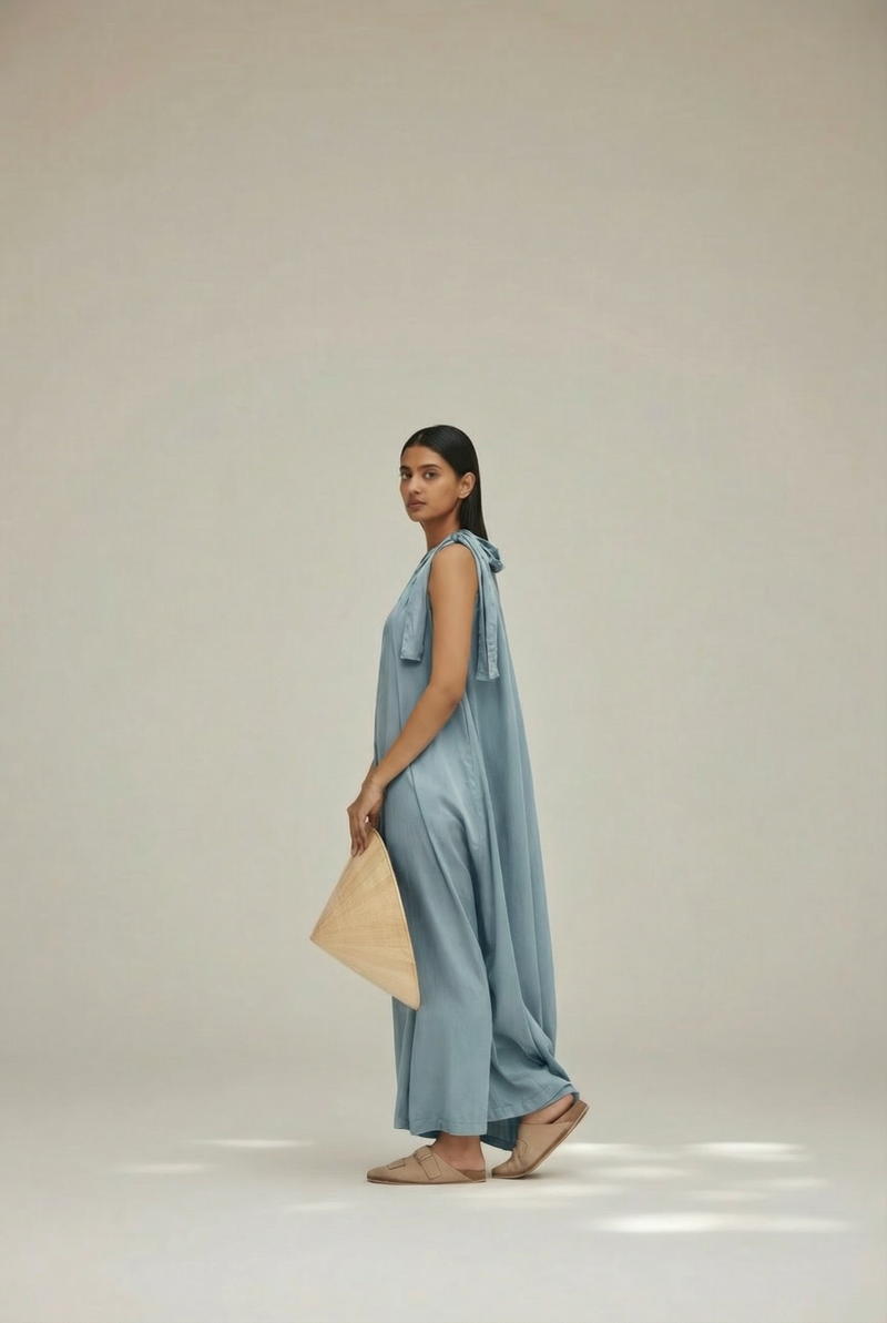 Daryl Grey Dress bemberg by Doodlage in sand color for women in Singapore