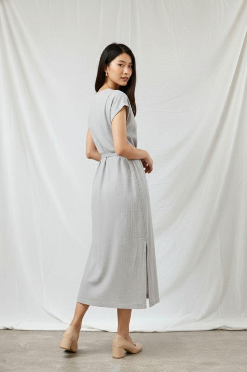 ERNA GREY DRESS organic cotton gauge by Doodlage in grey color for women in Singapore