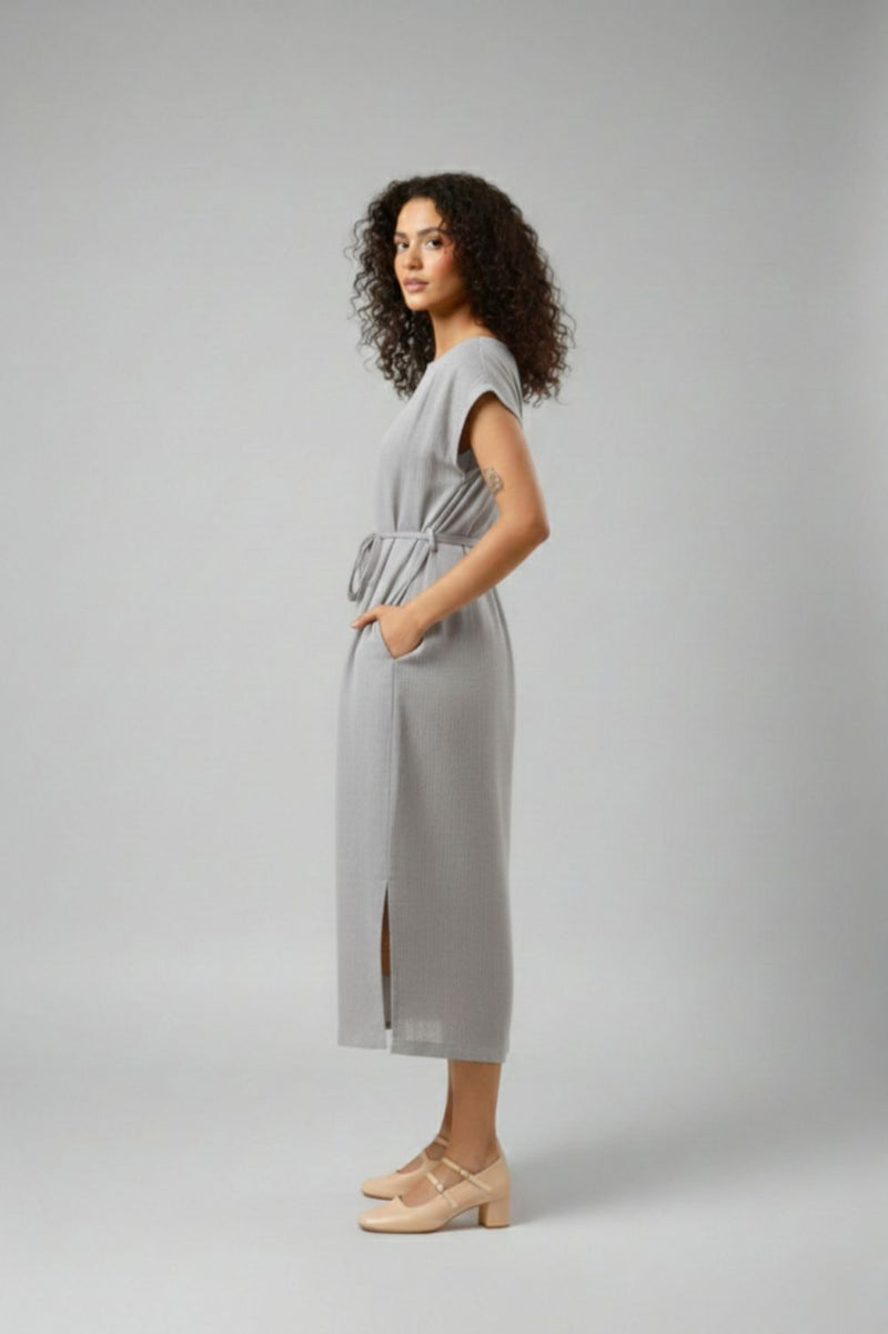 ERNA GREY DRESS organic cotton gauge by Doodlage in grey color for women in Singapore