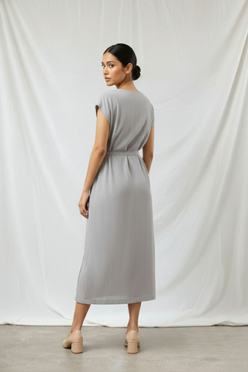 ERNA GREY DRESS organic cotton gauge by Doodlage in grey color for women in Singapore