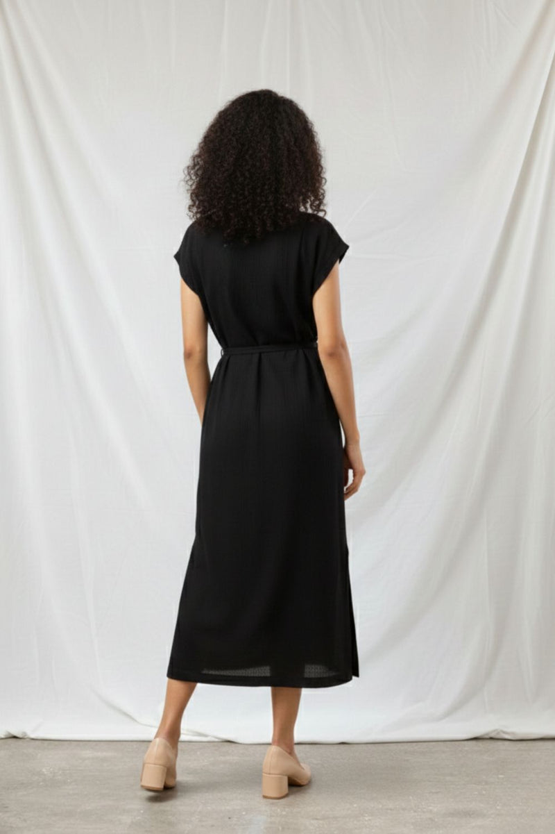 ERNA BLACK DRESS organic cotton gauge by Doodlage in black color for women in Singapore