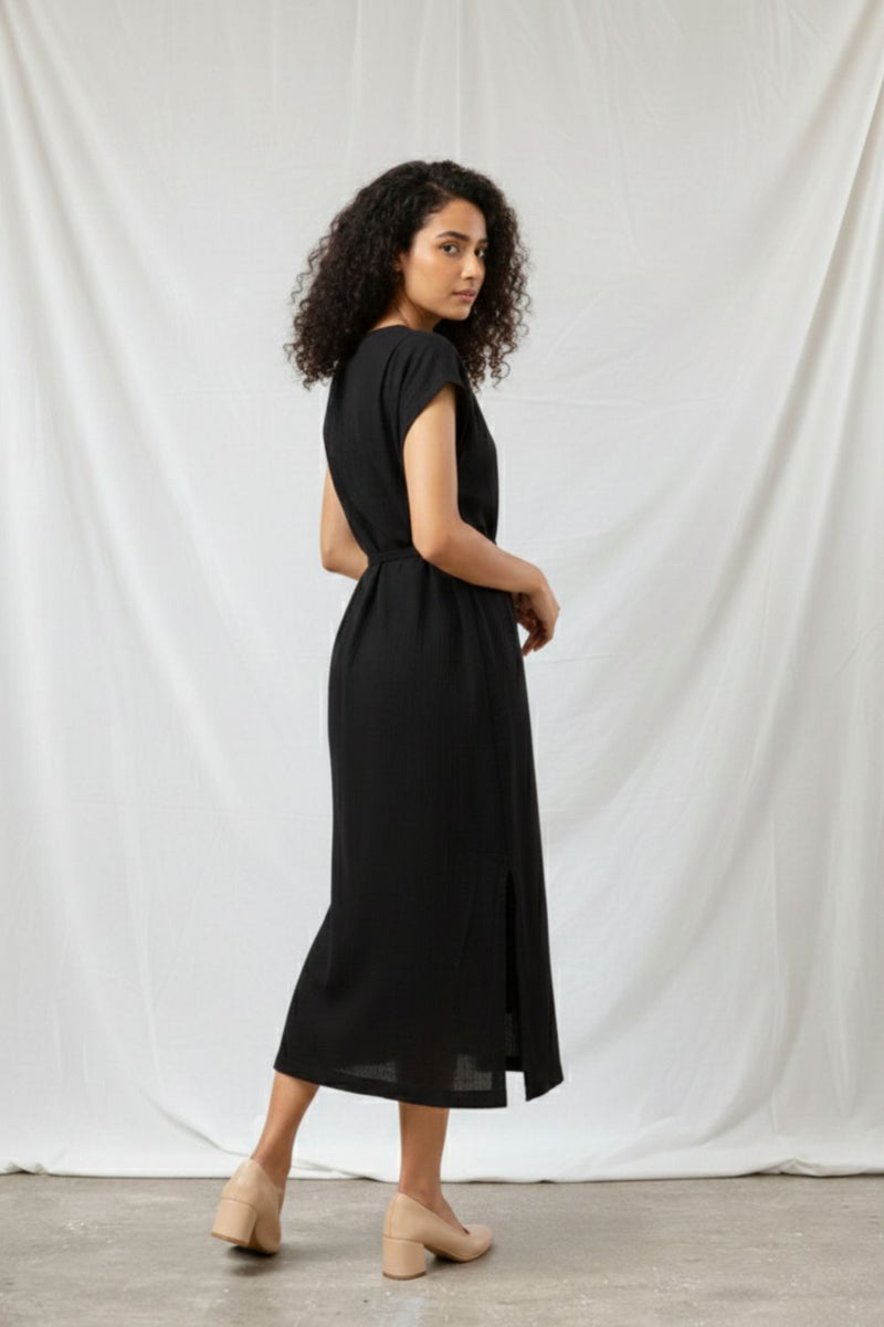 ERNA BLACK DRESS organic cotton gauge by Doodlage in black color for women in Singapore