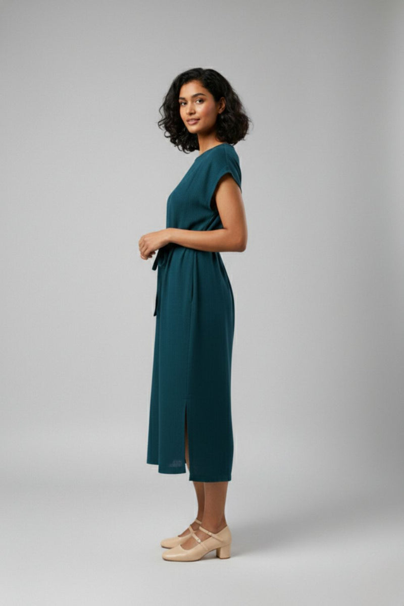 ERNA MIDNIGHT BLUE DRESS organic cotton gauge by Doodlage in blue color for women in Singapore