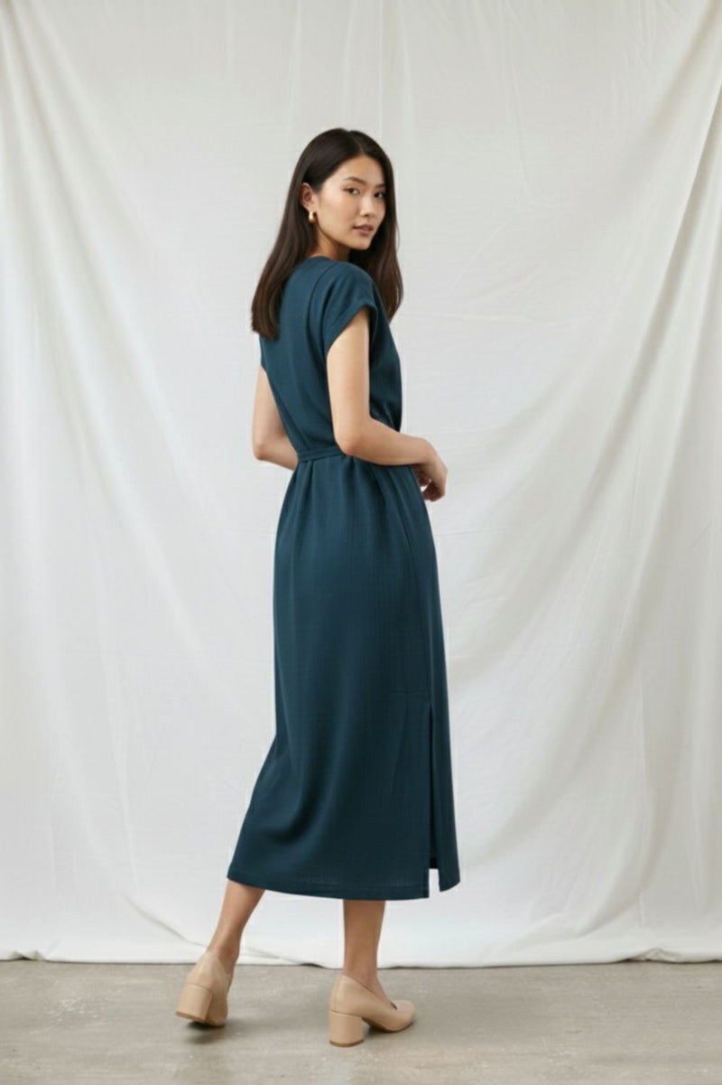 ERNA MIDNIGHT BLUE DRESS organic cotton gauge by Doodlage in blue color for women in Singapore