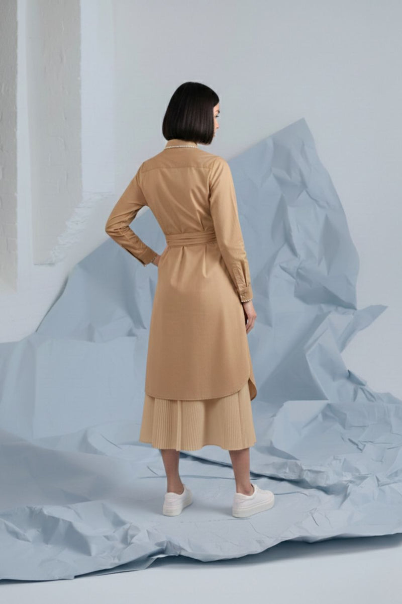 THEA BEIGE SHIRT DRESS poplin by Doodlage in beige color for women in Singapore