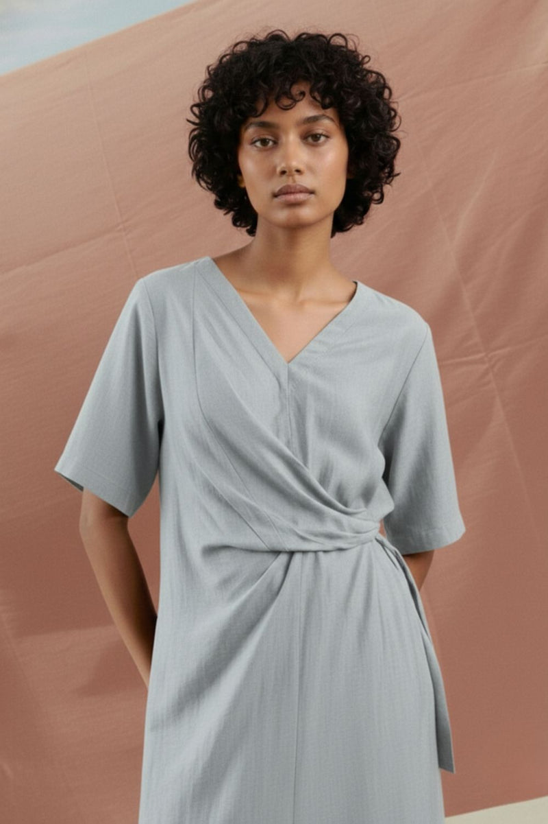 EDEN PALE BLUE DRESS bemberg linen geogette by Doodlage in blue color for women in Singapore