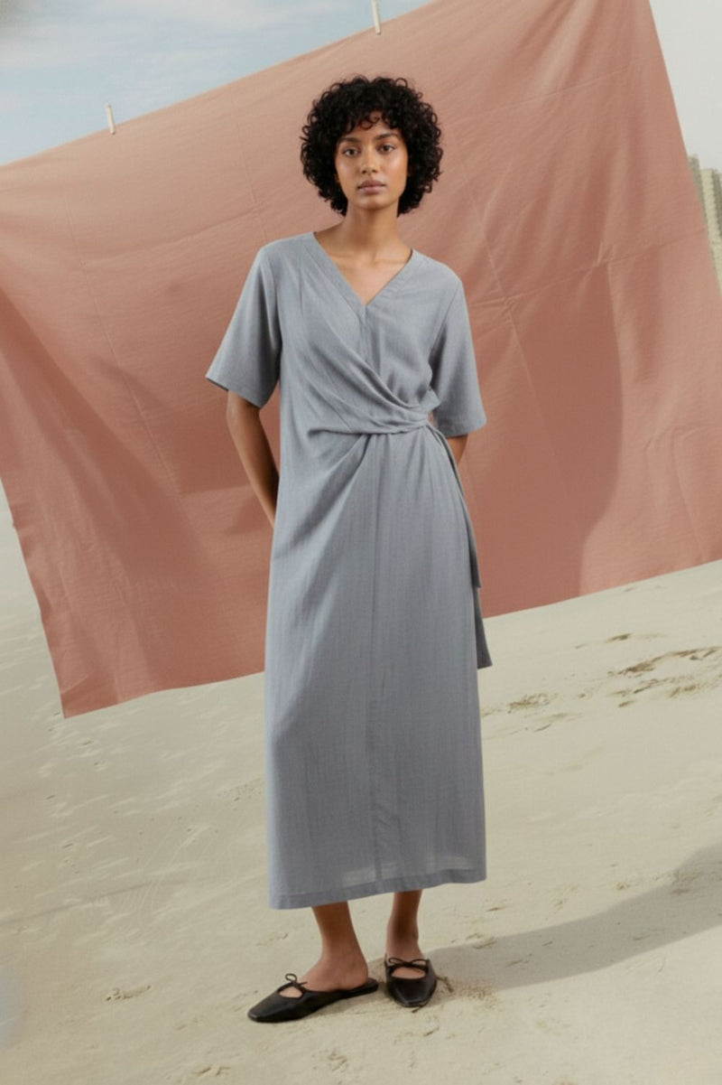 EDEN PALE BLUE DRESS bemberg linen geogette by Doodlage in blue color for women in Singapore