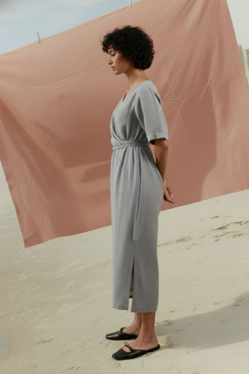EDEN PALE BLUE DRESS bemberg linen geogette by Doodlage in blue color for women in Singapore