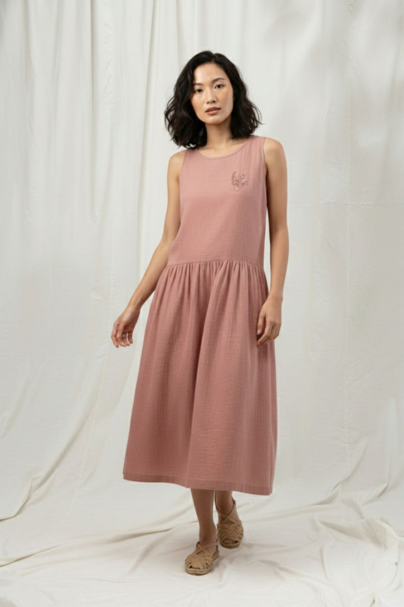 SUSAN PINK DRESS organic cotton gauge by Doodlage in pink color for women in Singapore