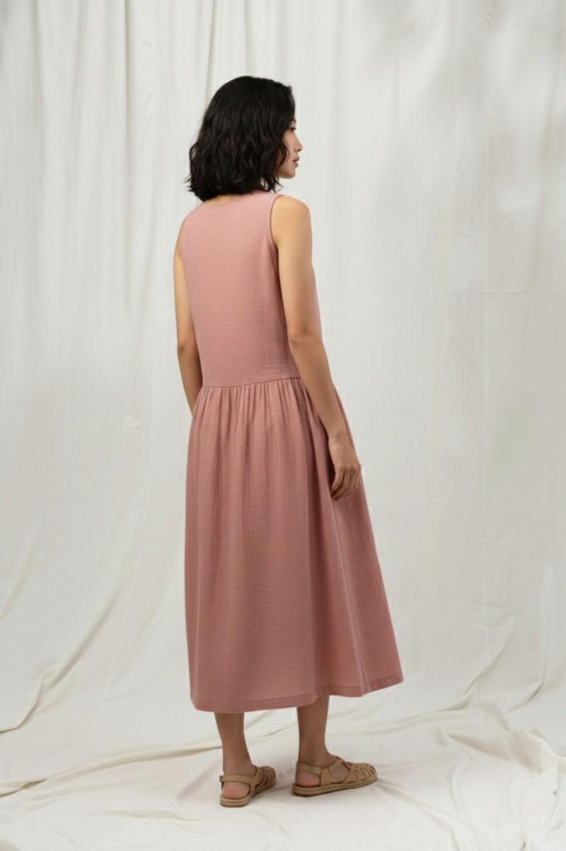 SUSAN PINK DRESS organic cotton gauge by Doodlage in pink color for women in Singapore
