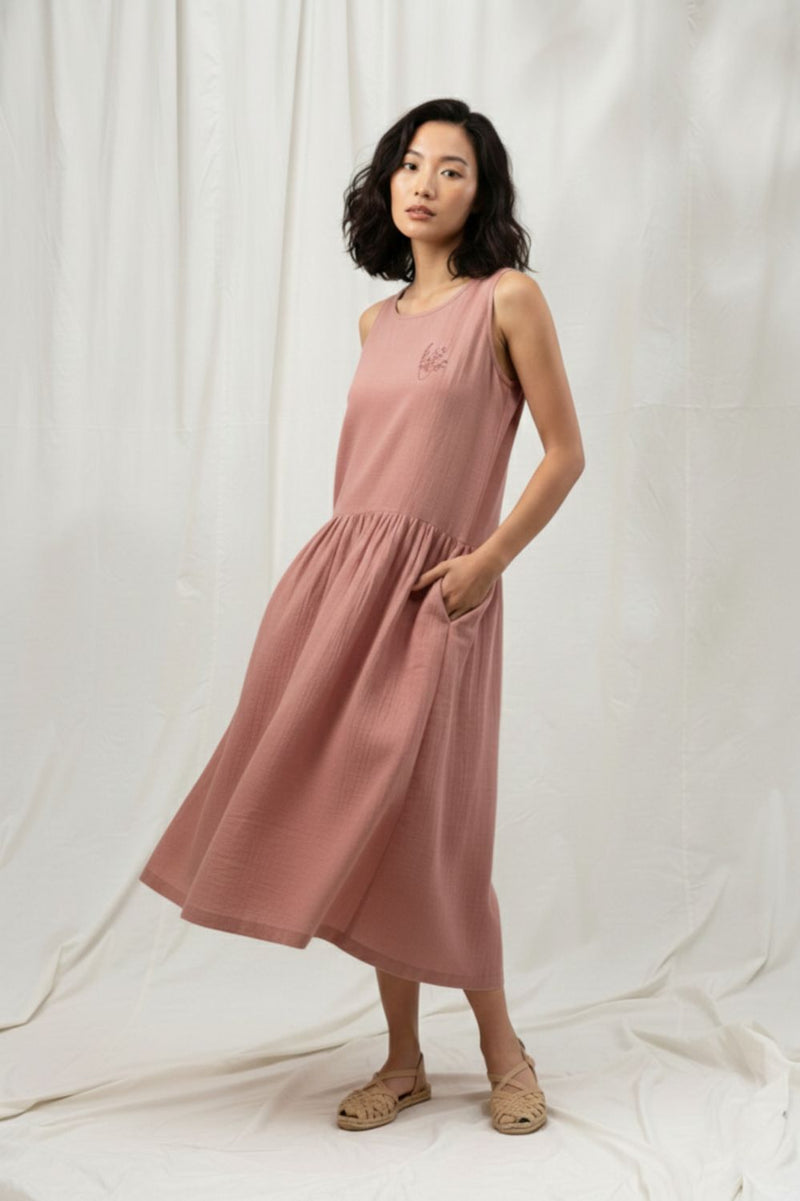 SUSAN PINK DRESS organic cotton gauge by Doodlage in pink color for women in Singapore