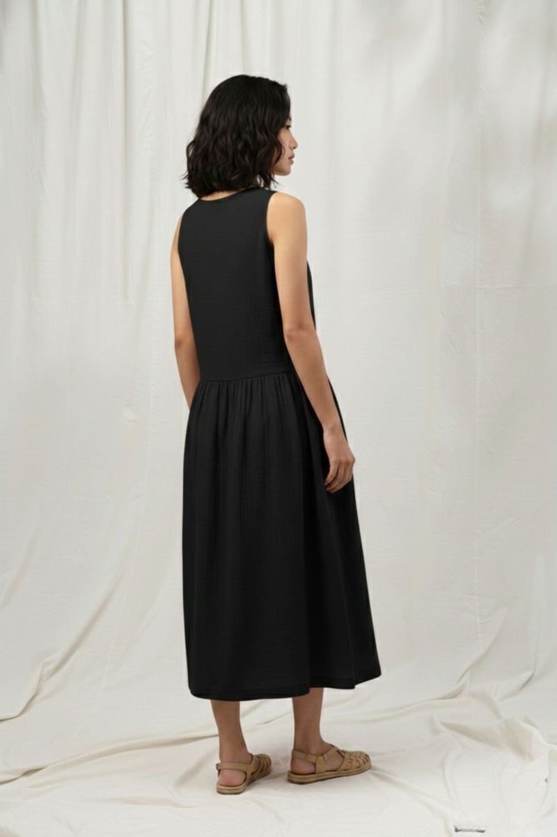 SUSAN BLACK DRESS organic cotton gauge by Doodlage in black color for women in Singapore