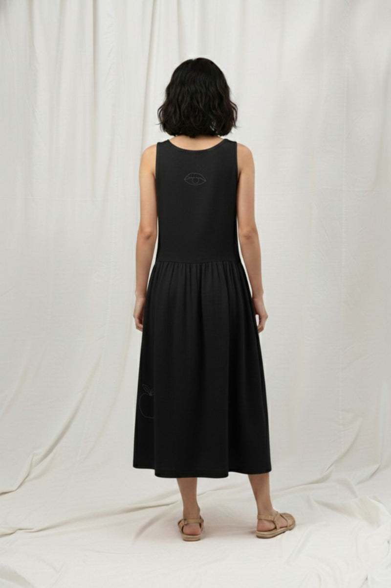 SUSAN BLACK DRESS organic cotton gauge by Doodlage in black color for women in Singapore