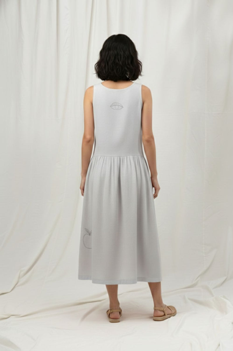 SUSAN GREY DRESS organic cotton gauge by Doodlage in blue color for women in Singapore