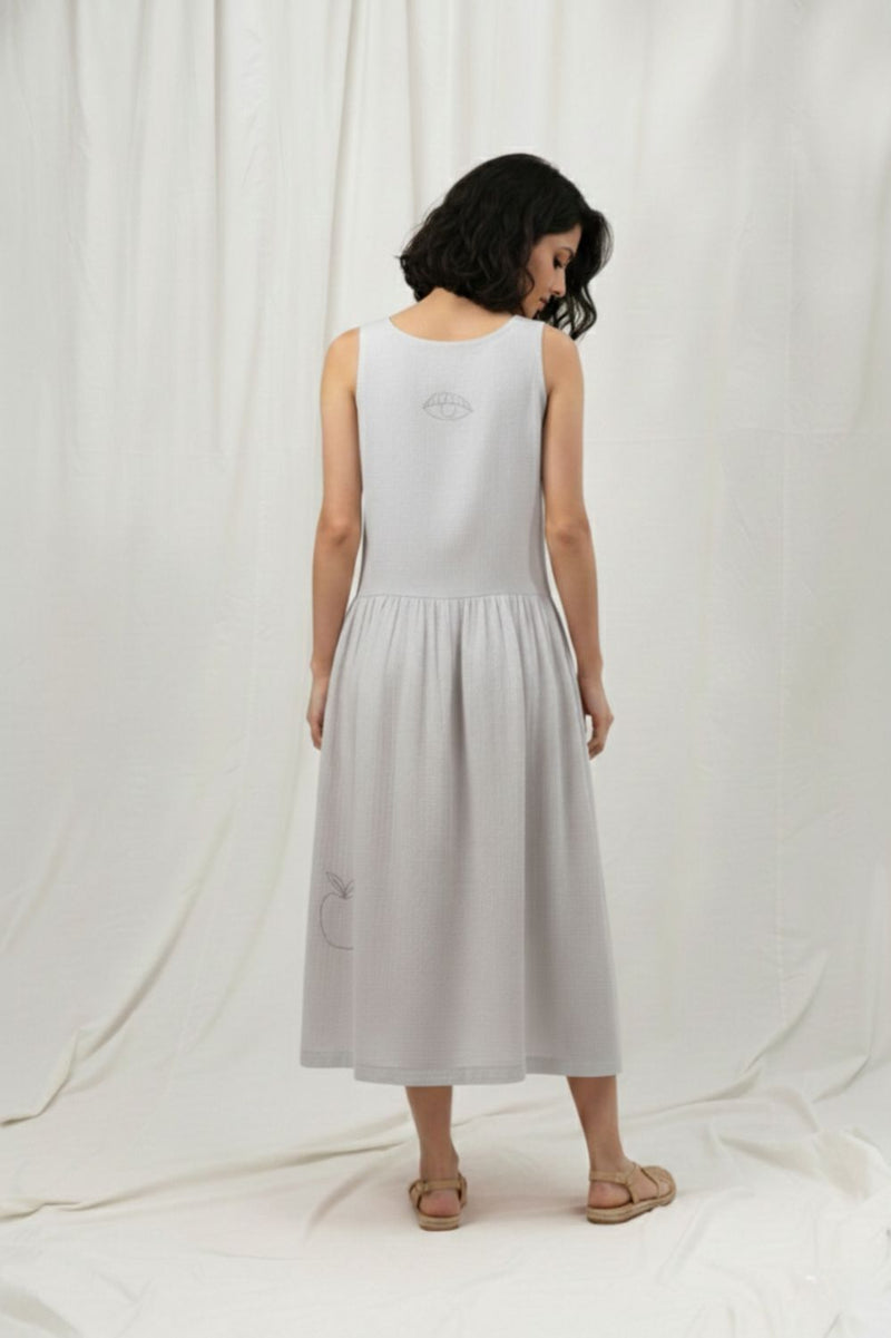 SUSAN GREY DRESS organic cotton gauge by Doodlage in blue color for women in Singapore