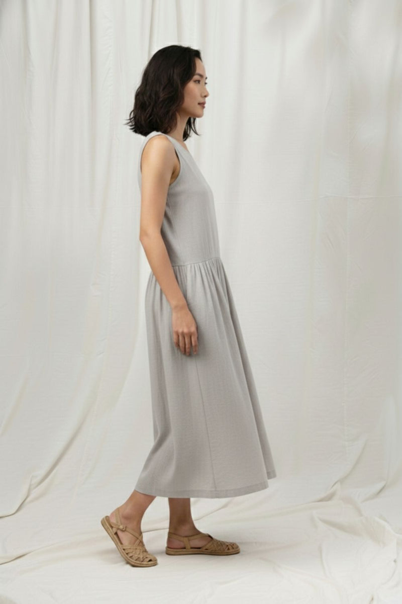 SUSAN GREY DRESS organic cotton gauge by Doodlage in blue color for women in Singapore