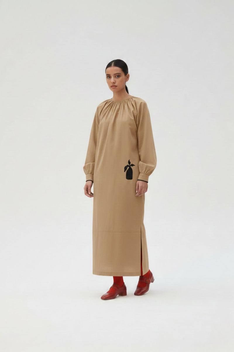 ASTRID BEIGE DRESS upcycled cotton by Doodlage in beige color for women in Singapore