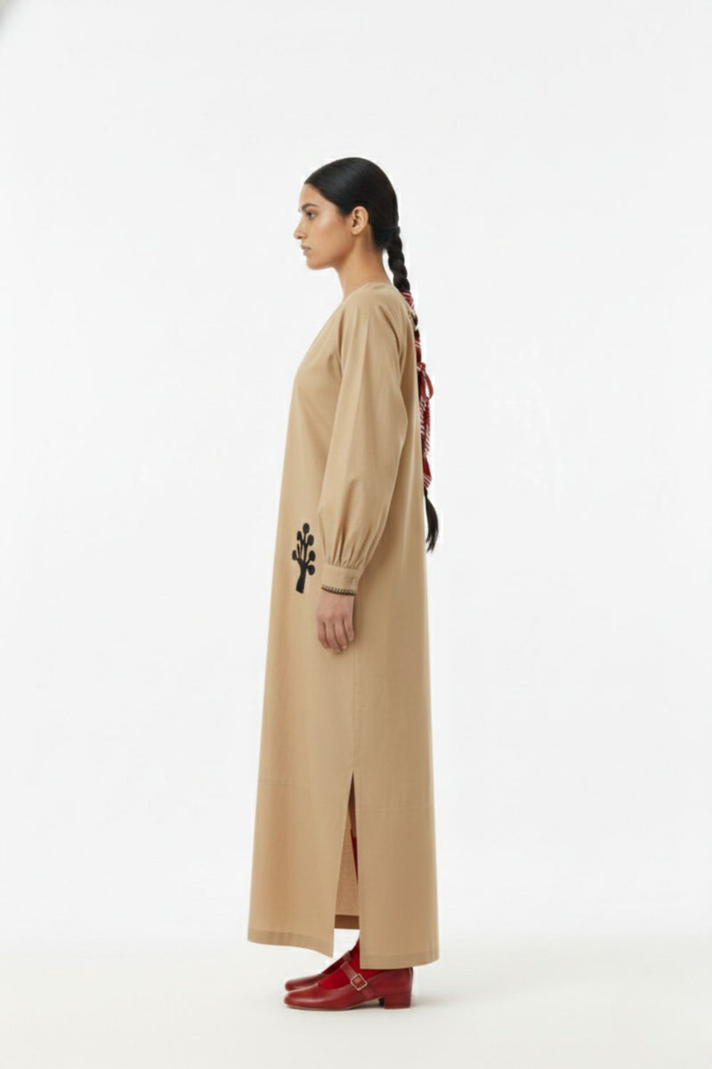 ASTRID BEIGE DRESS upcycled cotton by Doodlage in beige color for women in Singapore