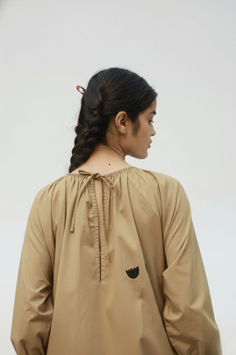 ASTRID BEIGE DRESS upcycled cotton by Doodlage in beige color for women in Singapore