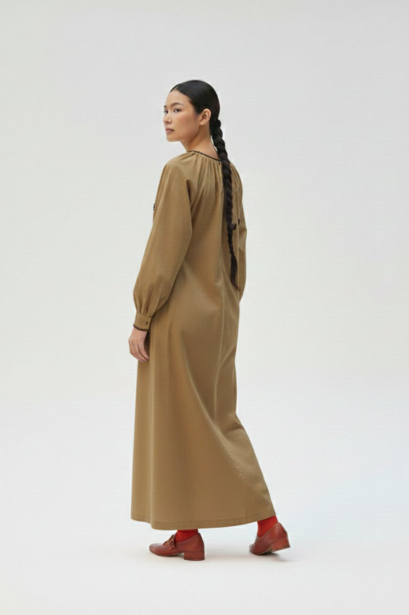 ASTRID BEIGE DRESS upcycled cotton by Doodlage in beige color for women in Singapore