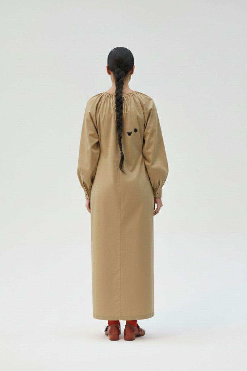 ASTRID BEIGE DRESS upcycled cotton by Doodlage in beige color for women in Singapore