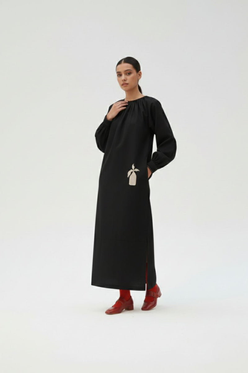 ASTRID BLACK DRESS upcycled cotton by Doodlage in black color for women in Singapore