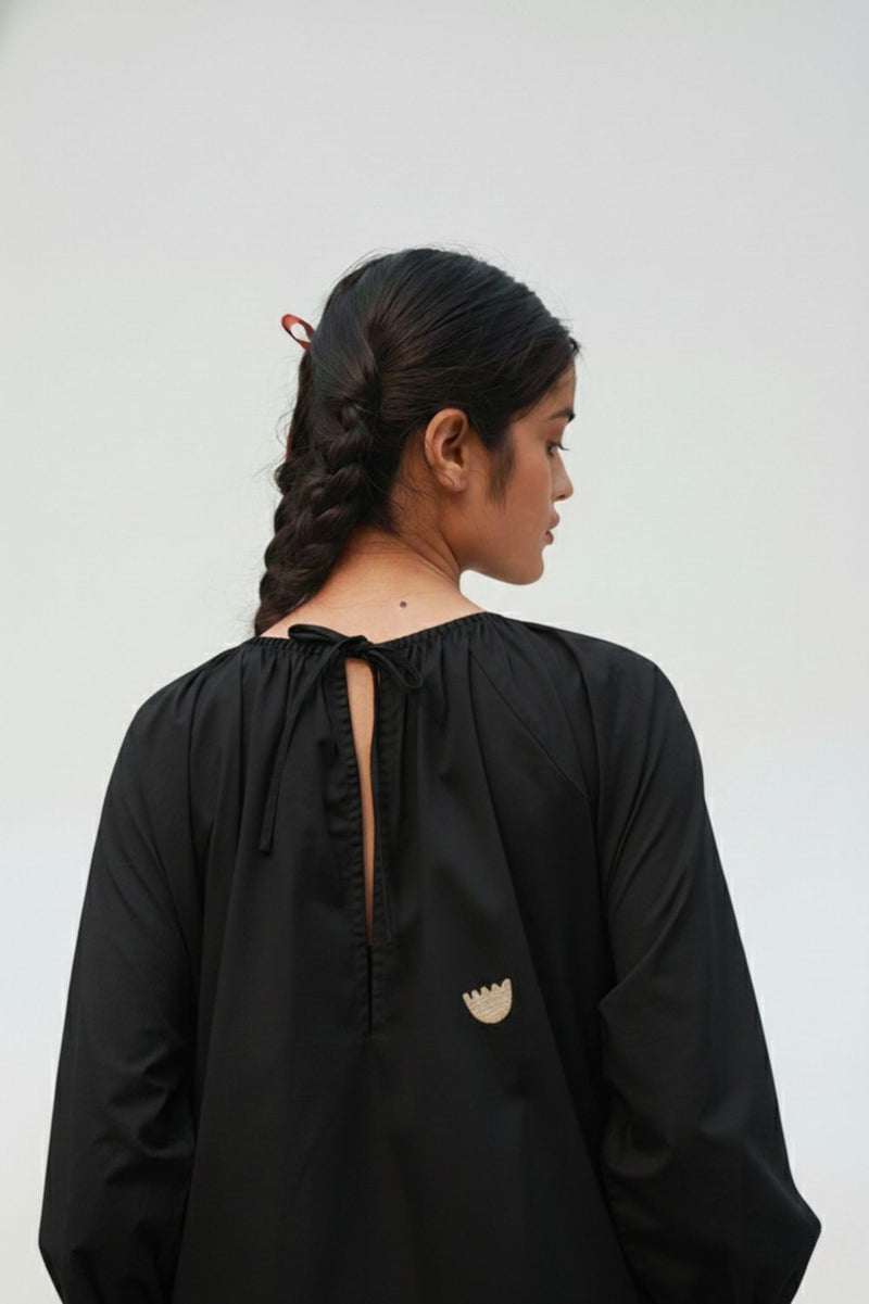 ASTRID BLACK DRESS upcycled cotton by Doodlage in black color for women in Singapore