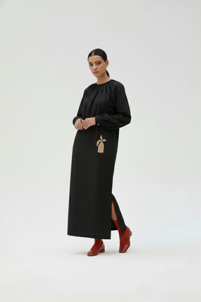 ASTRID BLACK DRESS upcycled cotton by Doodlage in black color for women in Singapore