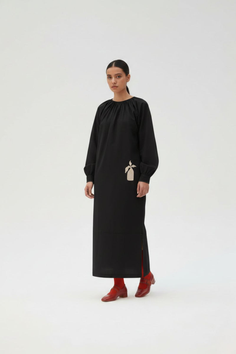 ASTRID BLACK DRESS upcycled cotton by Doodlage in black color for women in Singapore