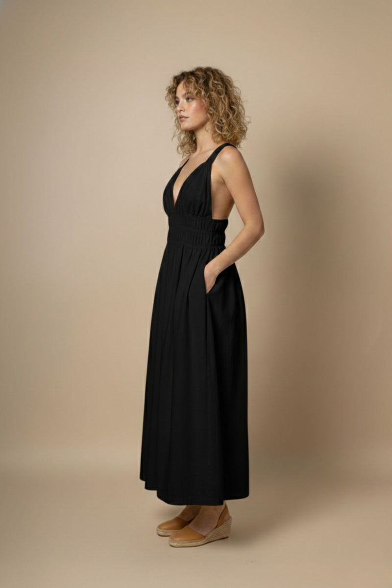 AUGUST BLACK DRESS upcycled cotton by Doodlage in black color for women in Singapore