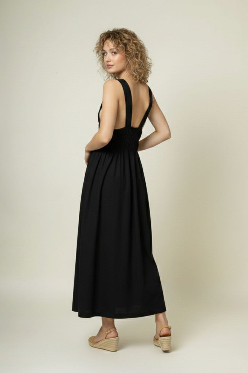 AUGUST BLACK DRESS upcycled cotton by Doodlage in black color for women in Singapore